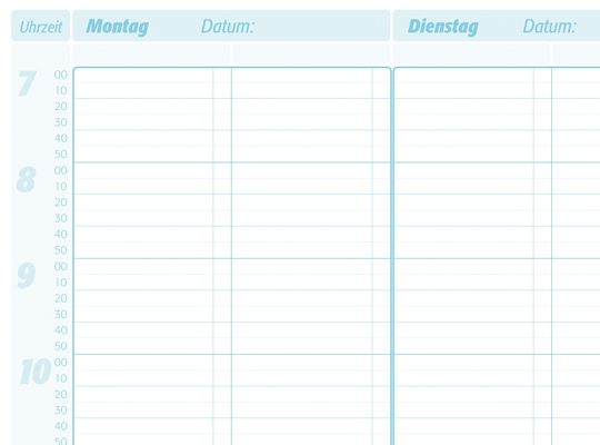 Terminplaner A4 - 2 Spalten - 10-Minuten-Takt