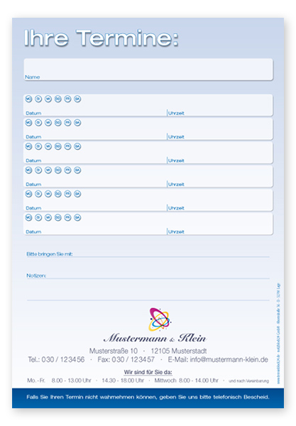 1224010603 Terminzettel Maxi "Blue" mit 6 Terminfeldern Terminzettel Maxi "Blue" mit 6 Terminfeldern